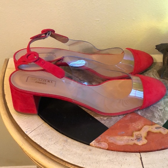 ❌SOLD❌Aquazzura Red Suede & PVC Slingback Block Heel (Size 40.5 IT) - Picture 8 of 13